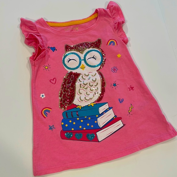 Back to School! Sequined owl T-shirt with ruffle sleeves - size xs/4 - - Picture 1 of 2